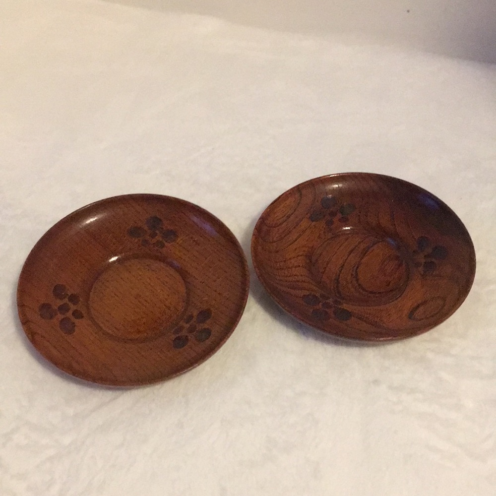 Set of two 5 inch wooden saucers with flower designs